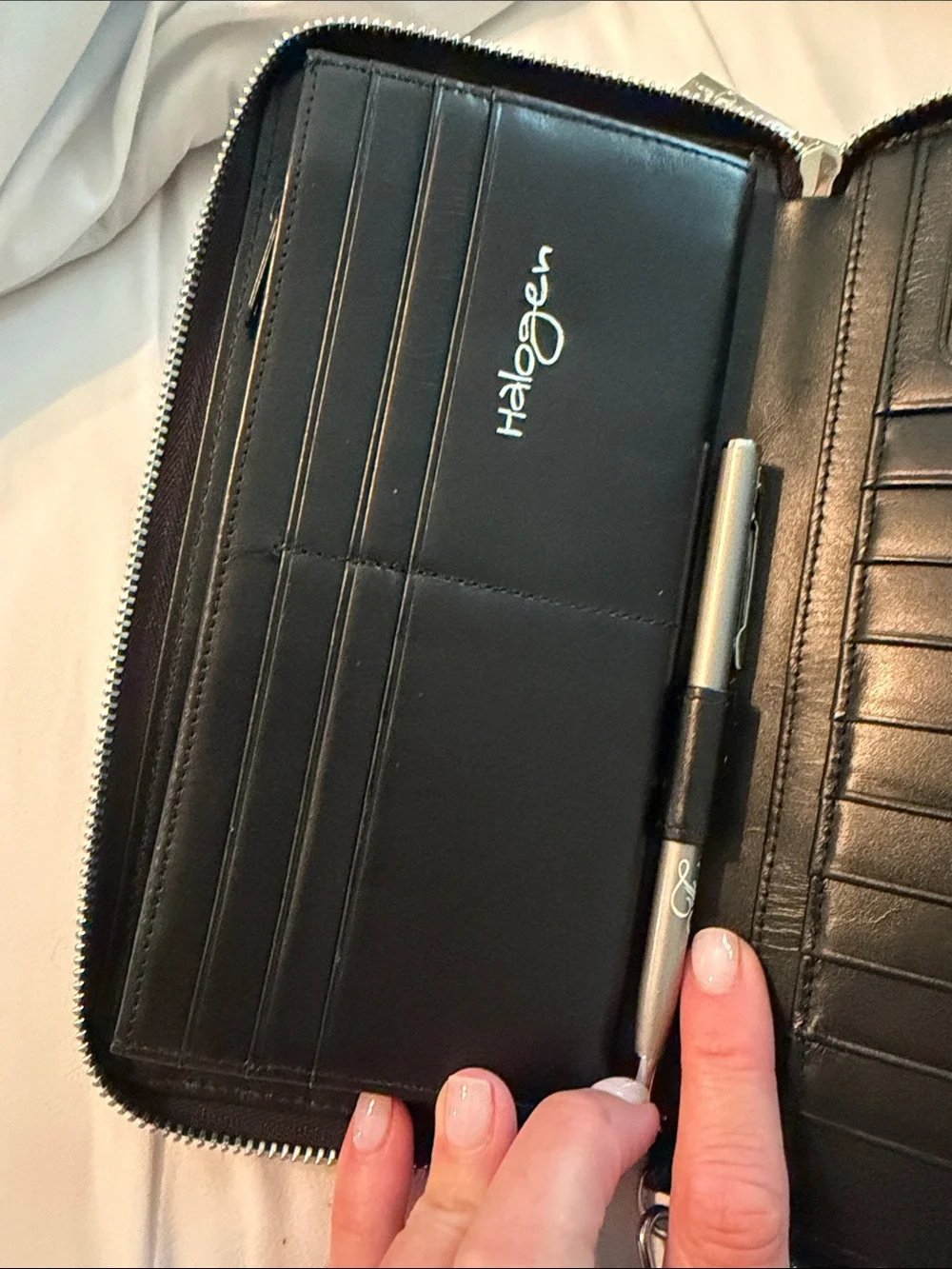 Halogen Black Leather Zip Wristlet Wallet